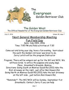 The  Evergreen Golden Retriever Club