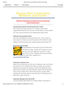 Subscribe Slemon Park Community Wellness and Events October Update 