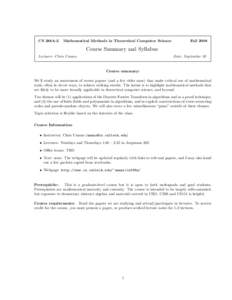 CS 286A-2  Mathematical Methods in Theoretical Computer Science Fall 2008