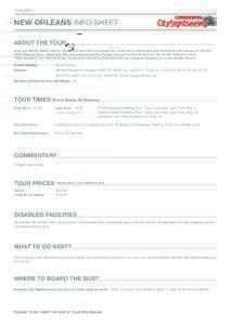 NEW ORLEANS INFO SHEET ABOUT THE TOUR Open top double decker hop on hop off bus tour (see bus image over page) with commentary and stops at all main places of interest. FREE Walking Tours... Walk and Talk wit