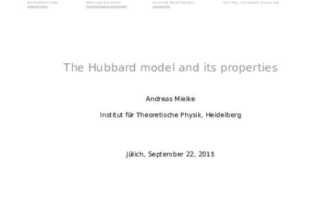 Jülich, September 22, 2015  The Hubbard model .......