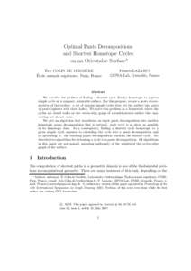 Optimal Pants Decompositions and Shortest Homotopic Cycles on an Orientable Surface∗ ´ COLIN DE VERDIERE ` Eric