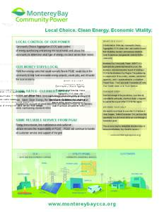 Local Choice. Clean Energy. Economic Vitality. LOCAL CONTROL OF OUR POWER WHAT IS A CCA?  Community Choice Aggregation (CCA) puts control