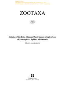 Zootaxa, Catalog of the Indo-Malayan/Australasian stingless bees ..