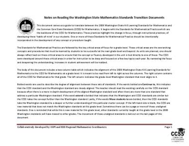 Notes on Reading the Washington State Mathematics Standards Transition Documents - Sixth Grade