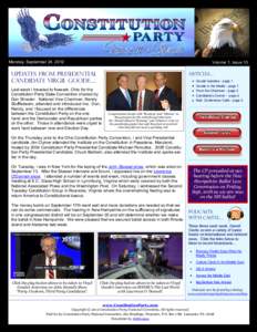Monday, September 24, 2012  Volume 1, Issue 10 Updates from presidential candidate virgil goode…