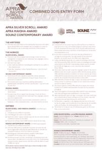 COMBINED 2015 ENTRY FORM  APRA SILVER SCROLL AWARD APRA MAIOHA AWARD SOUNZ CONTEMPORARY AWARD THE WRITER(S)