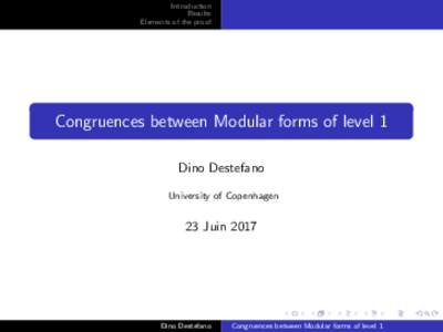 Introduction Results Elements of the proof Congruences between Modular forms of level 1 Dino Destefano