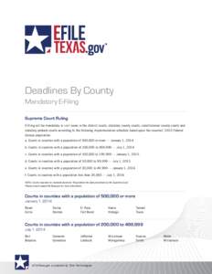 Deadlines By County Mandatory E-Filing Supreme Court Ruling E-filing will be mandatory in civil cases in the district courts, statutory county courts, constitutional county courts and statutory probate courts according t