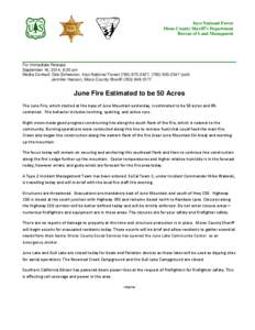 Inyo National Forest Mono County Sheriff’s Department Bureau of Land Managment For Immediate Release September 16, 2014, 8:30 am