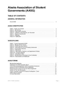 Alaska Association of Student Governments (AASG) TABLE OF CONTENTS GENERAL INFORMATION About AASG ………………………………………………………………….…….……..…….……