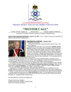 CULPEPER MINUTE MEN CHAPTER VIRGINIA SOCIETY, SONS OF THE AMERICAN REVOLUTION “MUSTER CALL” Volume VXVIV, Number 12