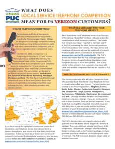 W H AT D O E S LOCAL SERVICE TELEPHONE COMPETITION MEAN FOR PA VERIZON CUSTOMERS? WHAT IS TELEPHONE COMPETITION? Pennsylvania and federal laws govern the telecommunications services market.