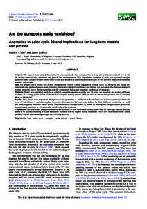 J. Space Weather Space Clim[removed]A06 DOI: [removed]swsc[removed] Ó Owned by the authors, Published by EDP Sciences 2012 Are the sunspots really vanishing? Anomalies in solar cycle 23 and implications for long-term mo