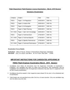 Flight Dispatchers/ Flight Engineer Licence Examination – March[removed]Session Schedule of Examination Category  Subject