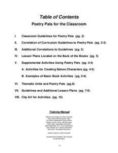 Table of Contents Poetry Pals for the Classroom I. Classroom Guidelines for Poetry Pals (pg. 2)