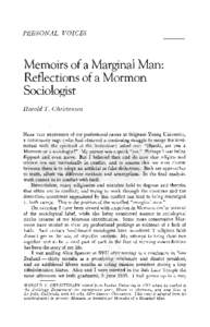 PERSONAL VOICES  Memoirs of a Marginal Man: Reflections of a Mormon Sociologist Harold T. Christensen