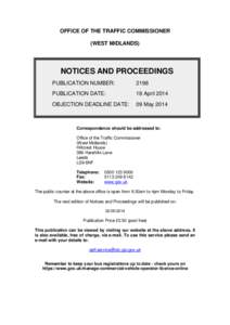 OFFICE OF THE TRAFFIC COMMISSIONER  (WEST MIDLANDS) NOTICES AND PROCEEDINGS