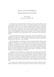 Theory of Swarm Intelligence Tutorial Abstract for WCCI 2014 Dirk Sudholt University of Sheffield, UK 