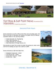 Having trouble viewing this email? Click here  Fort Ross & Salt Point News  November 2012  Fort Ross Conservancy A California State Park Cooperating Association