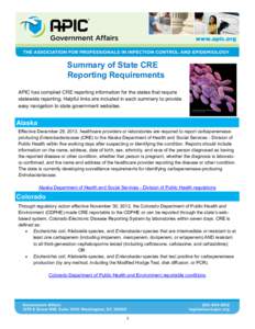 Summary of State CRE Reporting Requirements APIC has compiled CRE reporting information for the states that require statewide reporting. Helpful links are included in each summary to provide easy navigation to state gove