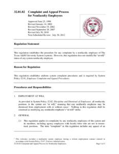 Complaint and Appeal Process for Nonfaculty Employees Approved June 25, 1998 Revised January 14, 2002