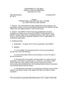 DEPARTMENT OF THE ARMY USAWC & CARLISLE BARRACKS CARLISLE, PA[removed]CBks Memorandum No[removed]
