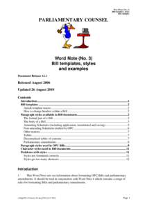 Word Note (No. 3) Bill templates, styles and examples PARLIAMENTARY COUNSEL