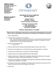 Board of Optometry - Agenda, August 18, 2017