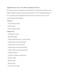 Microsoft Word - Appendix B to Part[removed]List of HSACU Institutions[removed]