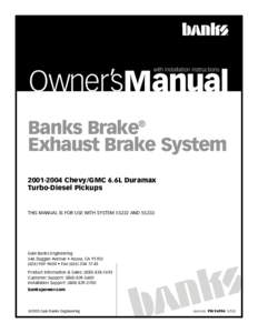 with Installation Instructions  Owner’sManual Banks Brake Exhaust Brake System ®
