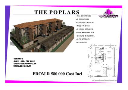T HE P O P L A R S • ALL COSTS INCL • 2 BEDROOMS • COVERED CARPORT • MOD FINISHES • R[removed]SECURES