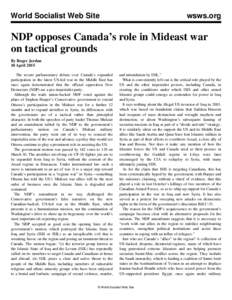 World Socialist Web Site  wsws.org NDP opposes Canada’s role in Mideast war on tactical grounds