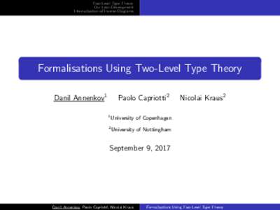 Two-Level Type Theory Our Lean Development Internalisation of Inverse Diagrams Formalisations Using Two-Level Type Theory Danil Annenkov1