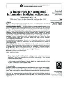 The current issue and full text archive of this journal is available at www.emeraldinsight.com[removed]htm A framework for contextual information in digital collections