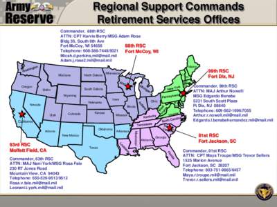 Regional Support Commands Retirement Services Offices Commander, 88th RSC ATTN: CPT Harvie Berry/MSG Adam Rose Bldg 35, South 8th Ave 88th RSC