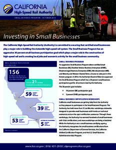 S M A L L B U S I N E S S P R O G R A M • O C TO B E R[removed]Investing in Small Businesses The California High-Speed Rail Authority (Authority) is committed to ensuring that certified small businesses play a major role