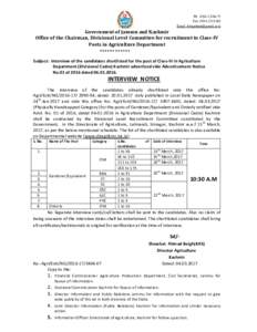 PhFaxEmail:  Government of Jammu and Kashmir Office of the Chairman, Divisional Level Committee for recruitment to Class-IV