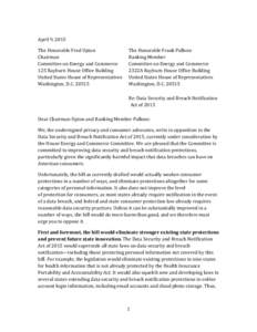 Consumer and Privacy Letter Re Data Security and Breach