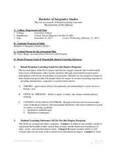 Bachelor of Integrative Studies Plan for Assessment of Student Learning Outcomes The University of New Mexico A. College, Department and Date 1. College: University College