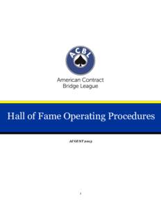 Hall of Fame Operating Procedures AUGUST  Table of Contents