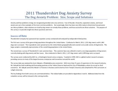 2011 Thundershirt Dog Anxiety Survey The Dog Anxiety Problem: Size, Scope and Solutions Anxiety and fear problems in dogs are recognized generally to be very common. Fear of thunder, fireworks, separation anxiety, and tr