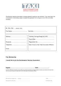    Southampton Hackney Association is always pleased to welcome new members. If you would like to be considered for membership please complete this application form and give to one of the committee members.