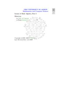 THE UNIVERSITY OF AKRON Mathematics and Computer Science Lesson 3: Basic Algebra, Part I