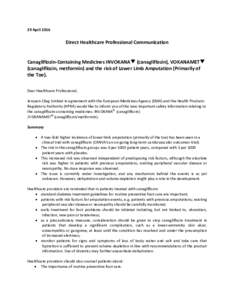 Canagliflozin, canagliflozin, metformin - INVOKANA, VOKANAMET- lower limbs amputation -Draft DHCP letter _clean