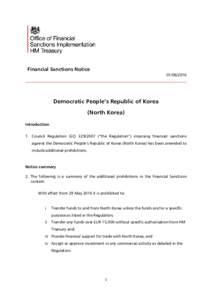Financial Sanctions NoticeDemocratic People’s Republic of Korea (North Korea) Introduction
