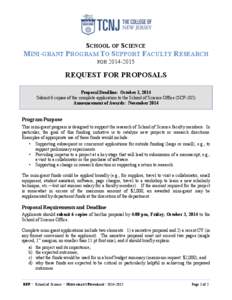 SCHOOL OF SCIENCE  MINI-GRANT PROGRAM TO SUPPORT FACULTY RESEARCH FORREQUEST FOR PROPOSALS
