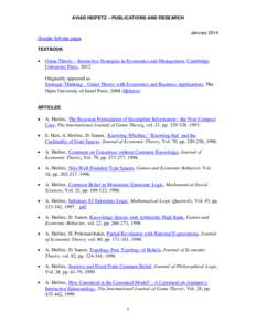 AVIAD HEIFETZ – PUBLICATIONS AND RESEARCH January 2014 Google Scholar page TEXTBOOK  