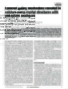 articles  Lumenal gating mechanism revealed in calcium pump crystal structures with phosphate analogues Chikashi Toyoshima, Hiromi Nomura* & Takeo Tsuda