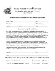 Authorization for Sedation or Anesthesia